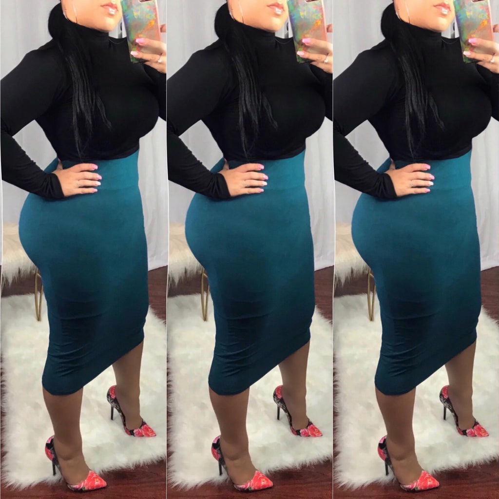 Teal High Waist Pencil Skirt