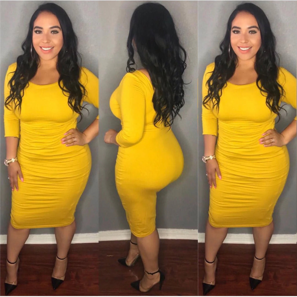 Mustard 3/4 Midi Dress