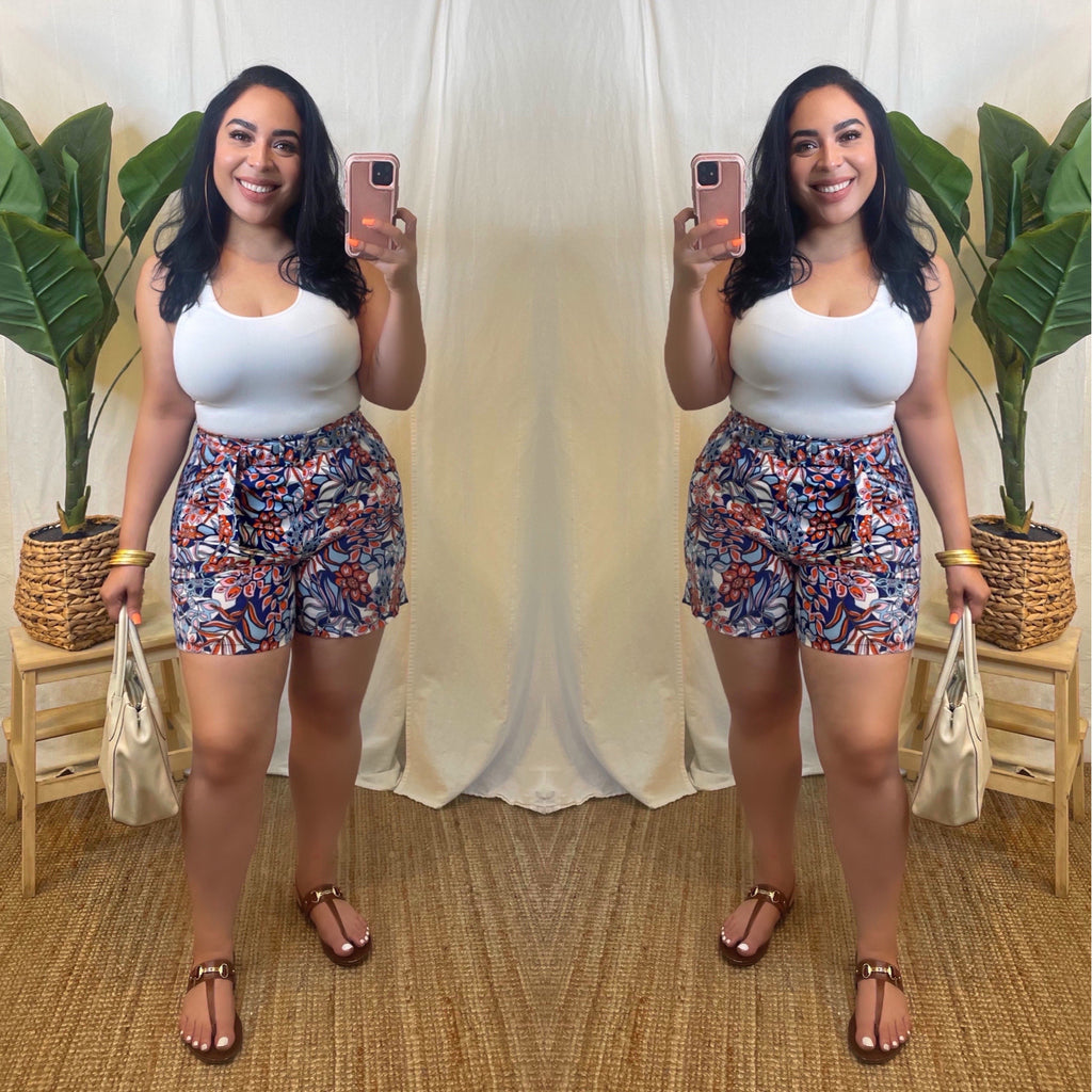 Floral Print High Waist Shorts