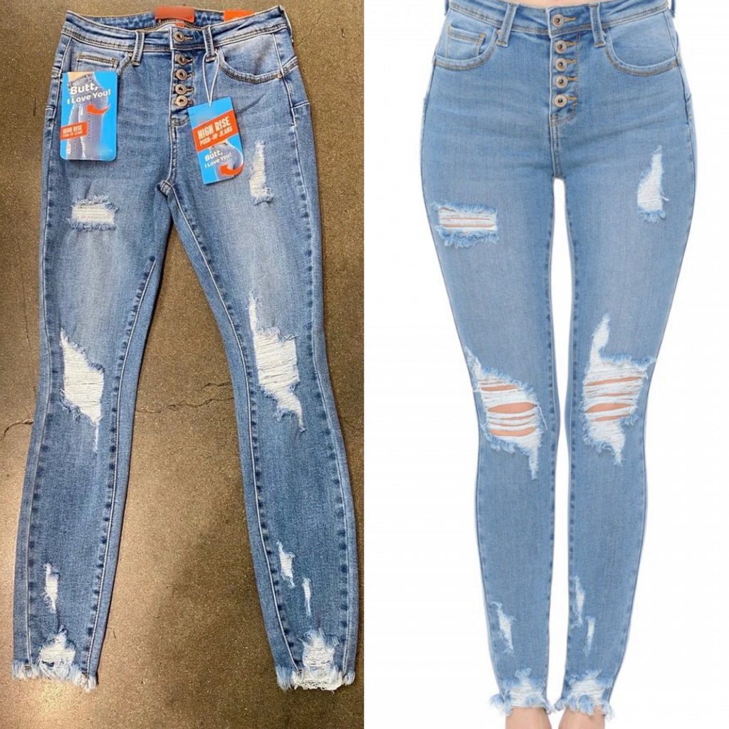 Light Push Up Butt Lifting High Rise Vintage Skinny Ankle Jeans