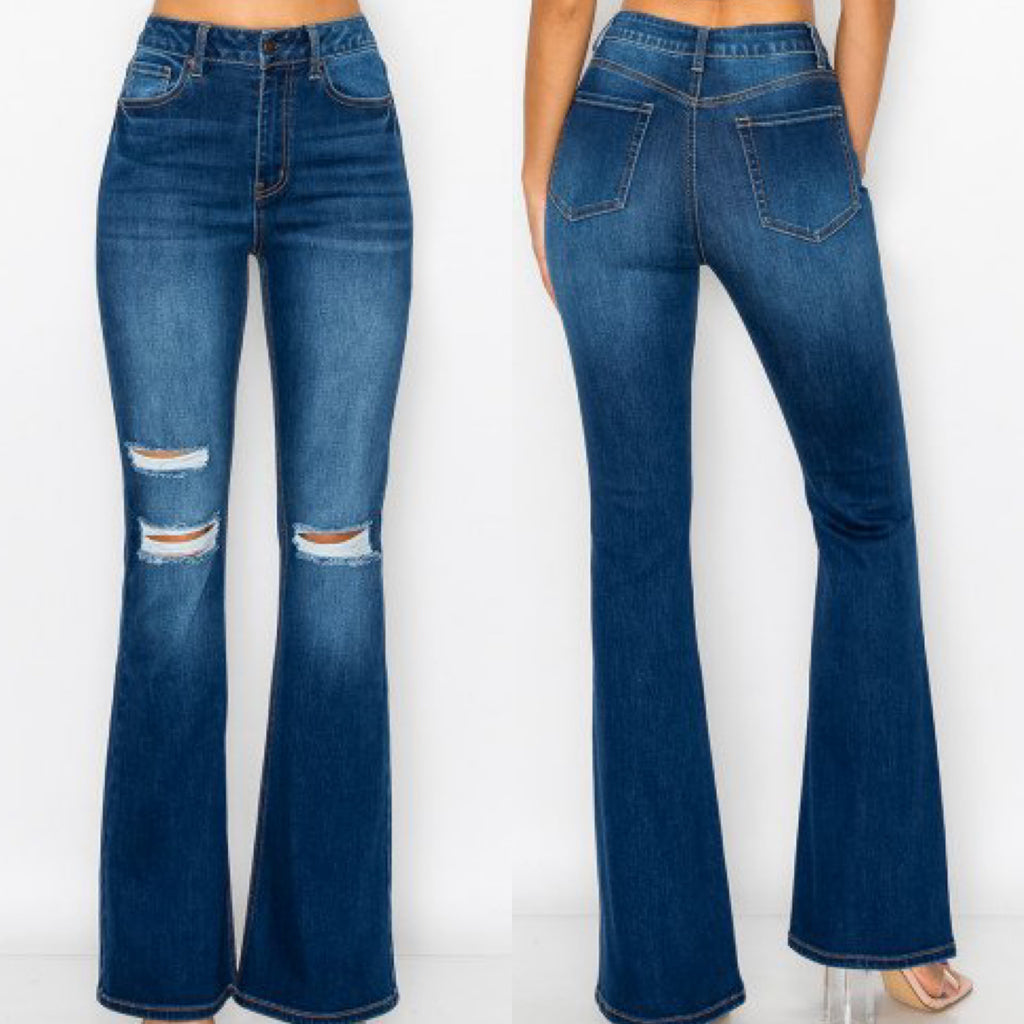 Dark Destructive Flare Jeans