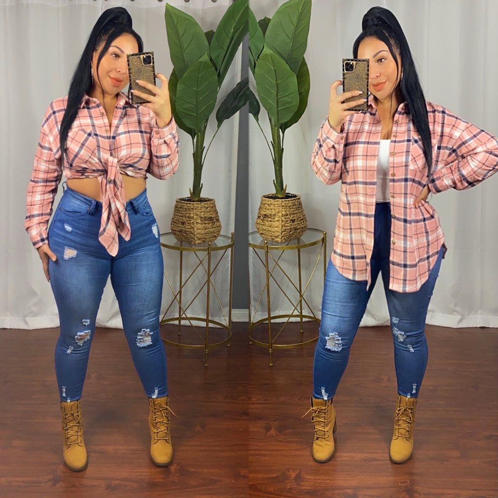 Pink Plaid Flannel Shirt