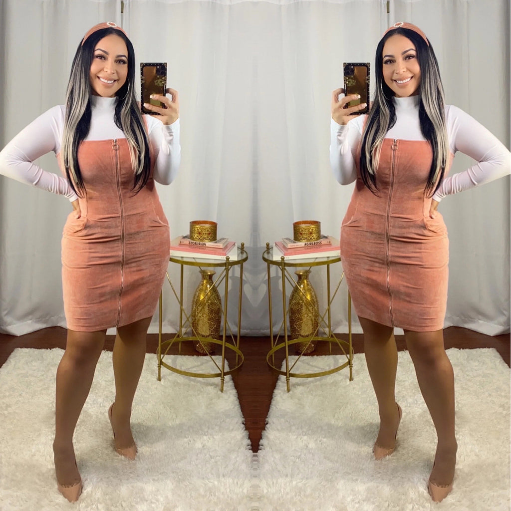 Bake Pink Corduroy Overall Dress