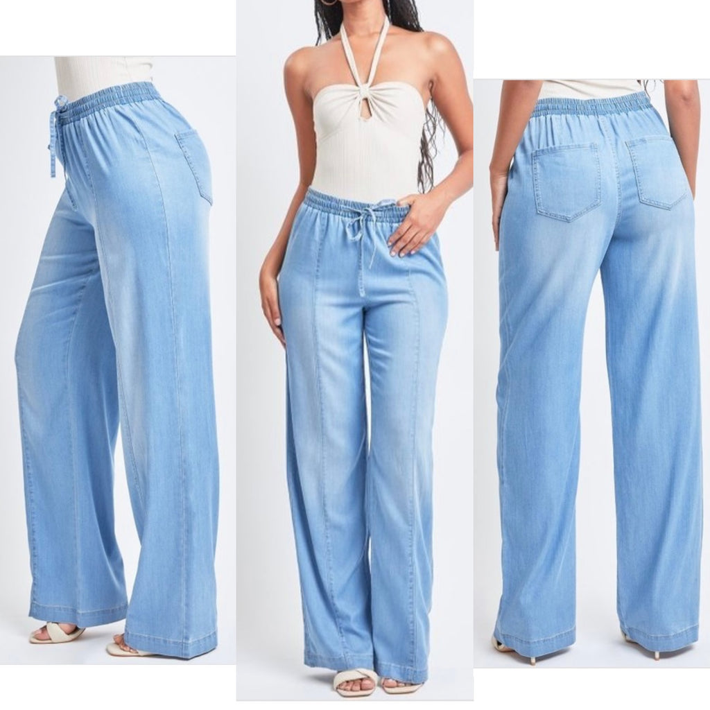 Light Wash Drawstring Soft Straight Leg Pants