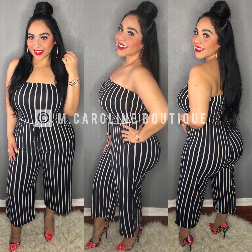 Black Striped Capri Jumpsuit