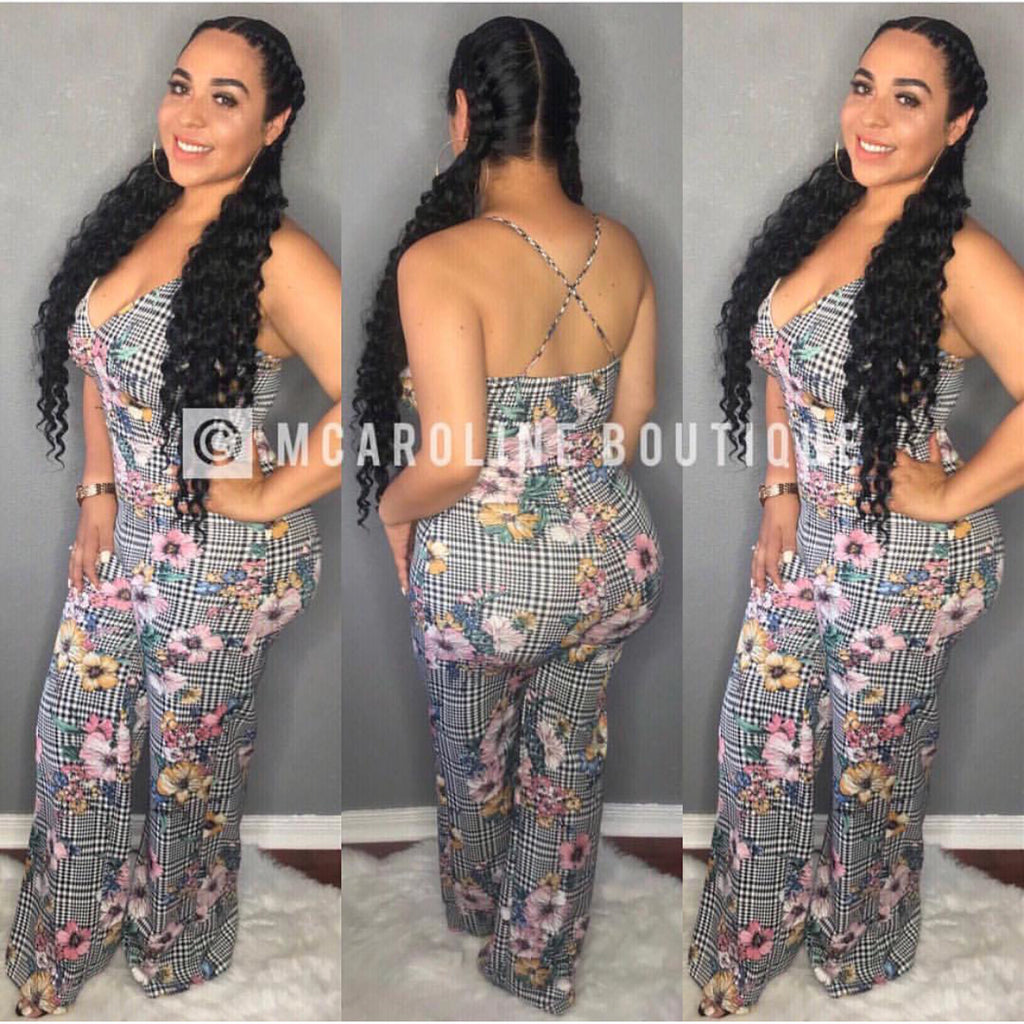 Floral Houndstooth Jumpsuit