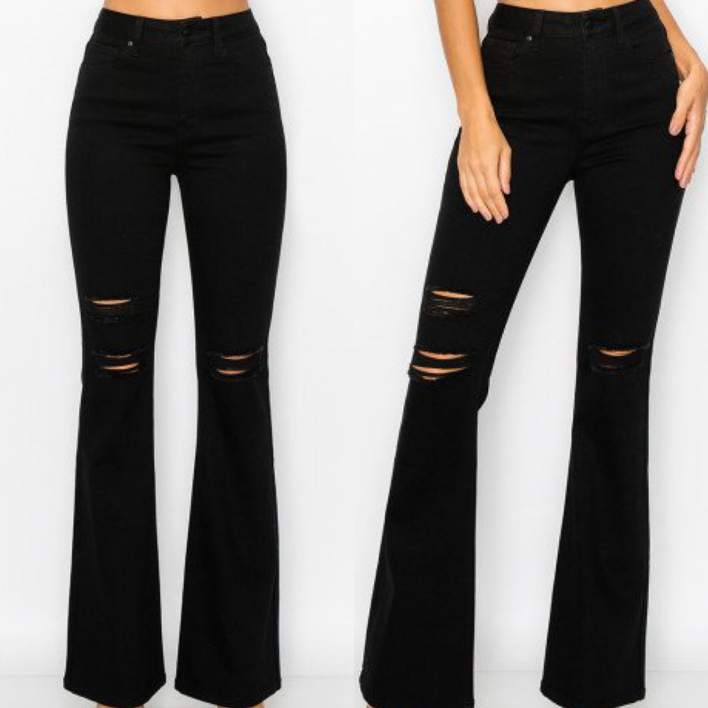 Black Destructive Flare Jeans