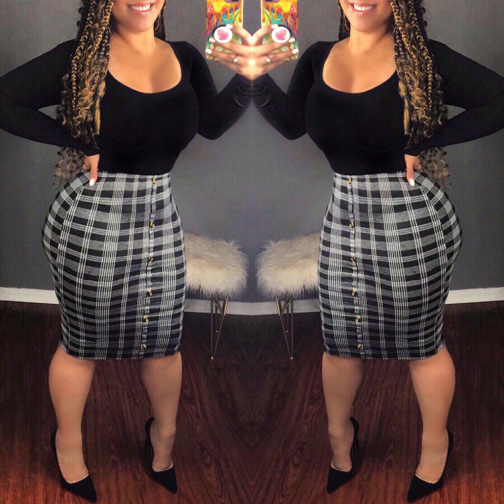 Miss Independent Plaid Pencil Skirt