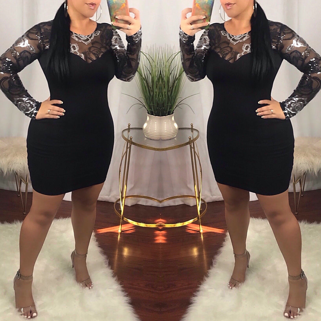 Amrezy Black Embroidered Sequin Dress