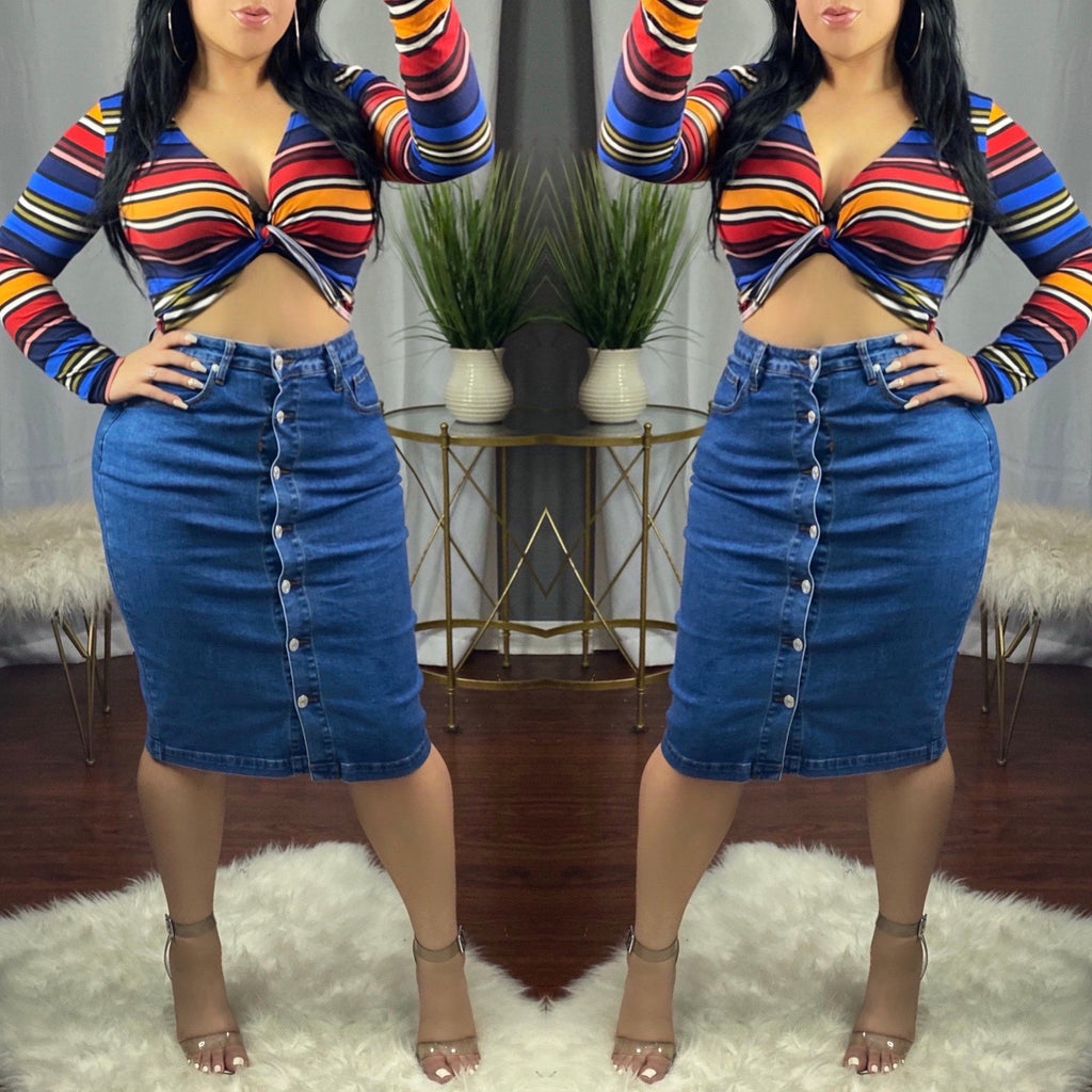 Denim Mid Length Skirt