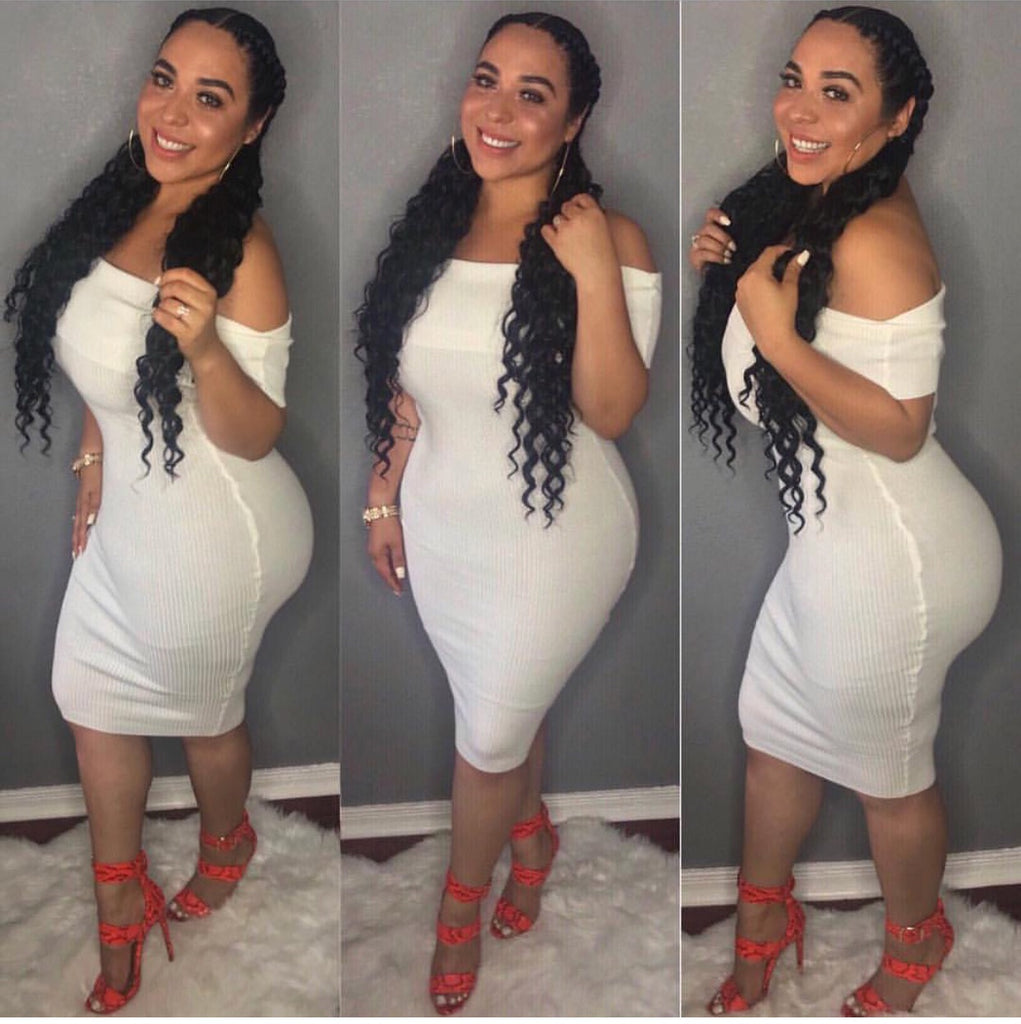 White Ribbed Midi Dress