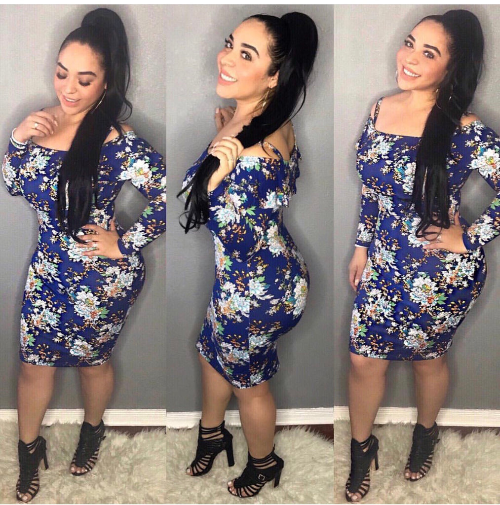 Blue Floral Ruffle Dress