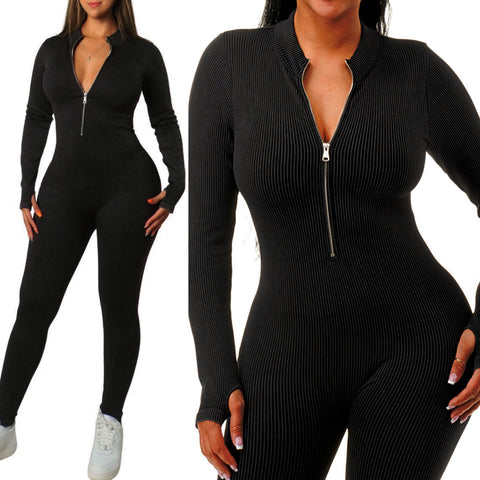 Mineral Wash Ribbed Bodycon Jumpsuit
