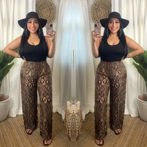 Snake Print High Waist Palazzo Pants