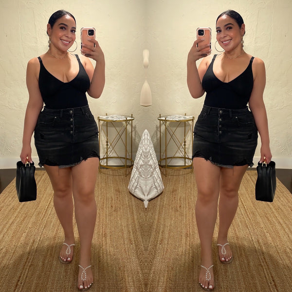 Denim Distressed High Waist Skirt