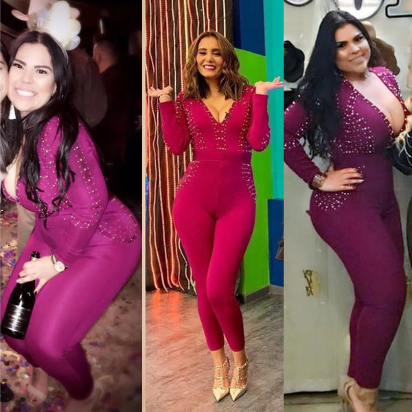 Wine Bandage Studded Jumpsuit