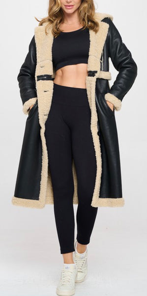 2 Way Faux Leather Coat with Faux Fur lining