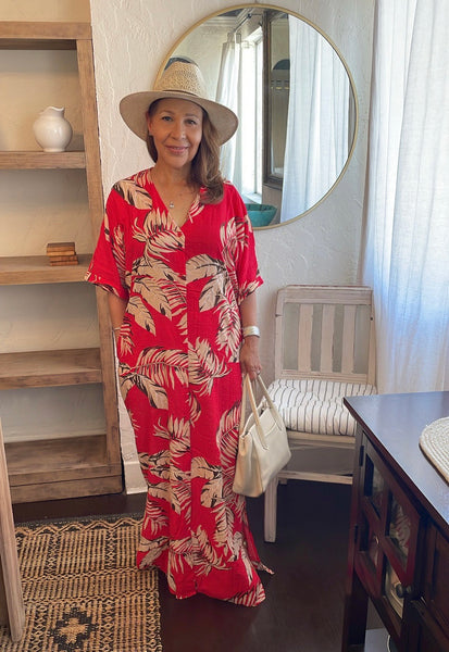 Oversized Red Floral Cover Up Dress