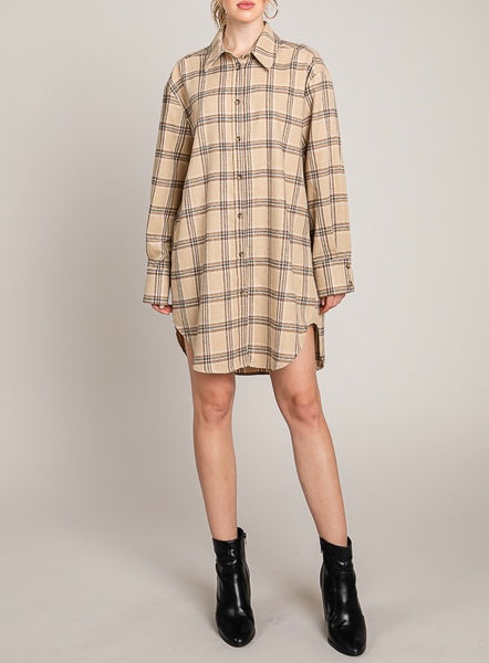 Tan Oversized Flannel Top