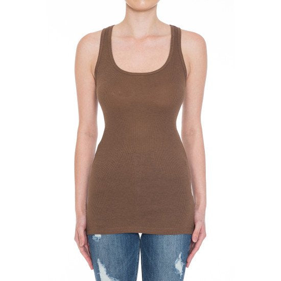 Basic Long Ribbed Scoop Neck Tank Tops