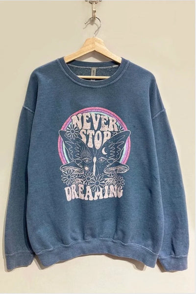 Indigo Never Stop Dreaming Dyed Stone Washed Oversized Sweater