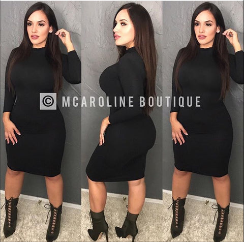 Black High Neck Midi Dress