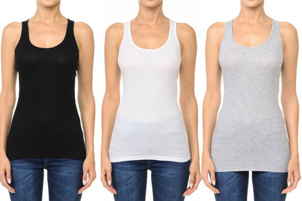 Basic Long Ribbed Scoop Neck Tank Tops