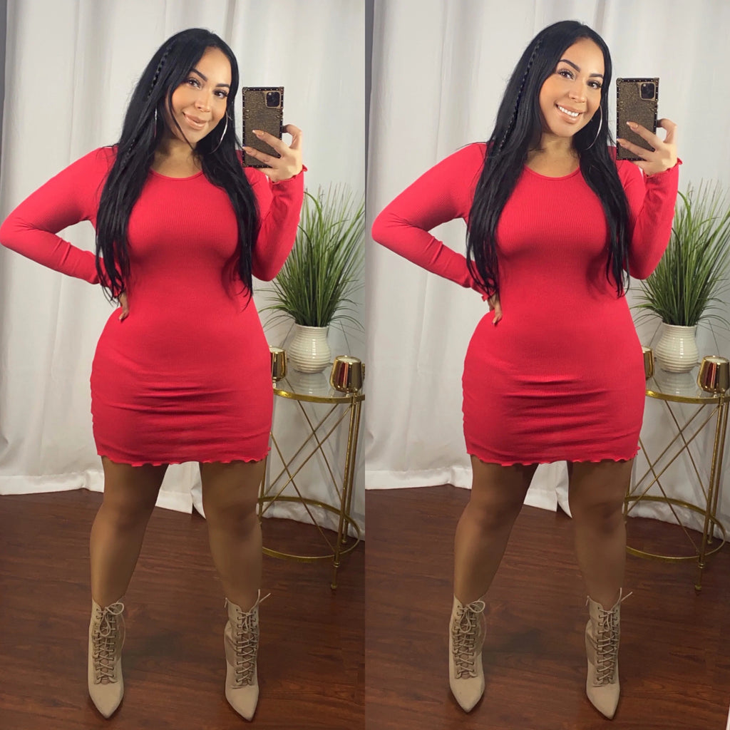 Red Thermal Long Sleeve Dress