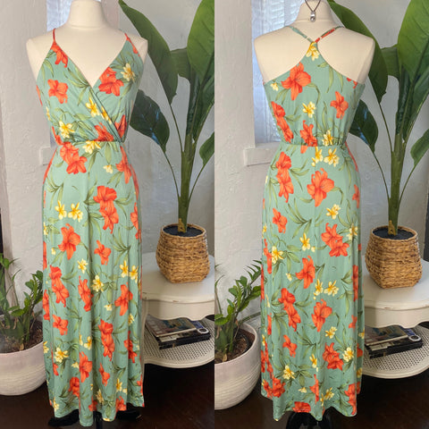 Sage Floral Print Maxi Dress