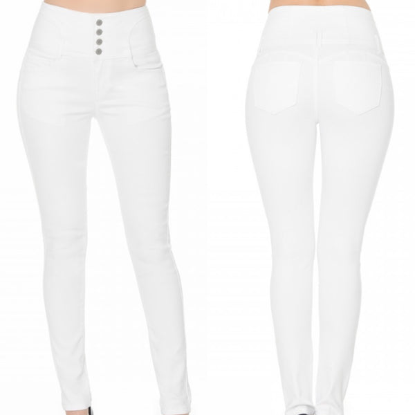 Push Up Butt Lifting White Multi Button Jeans