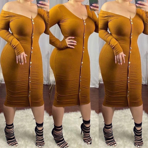 Camel Ribbed Midi Dress