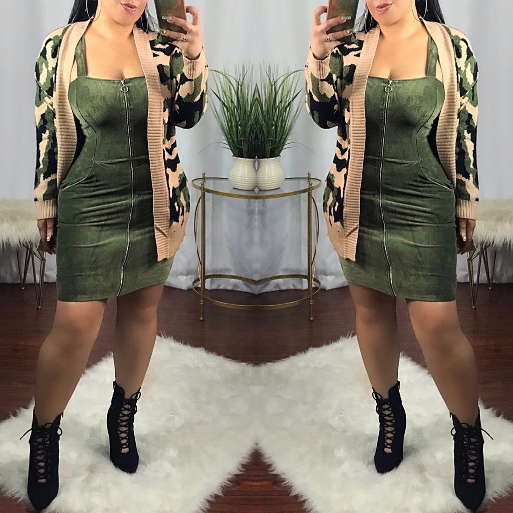 Olive Corduroy Overall Dress