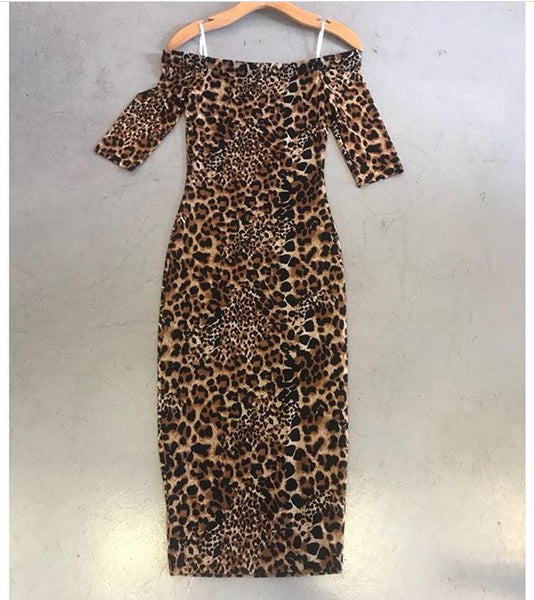 Leopard Off Shoulder Midi Dress