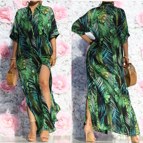 Oversized Tropical Floral Cover Up Dress