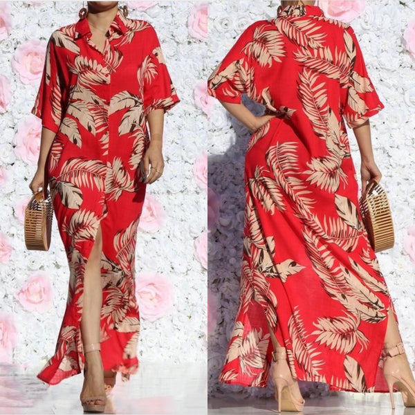 Oversized Red Floral Cover Up Dress